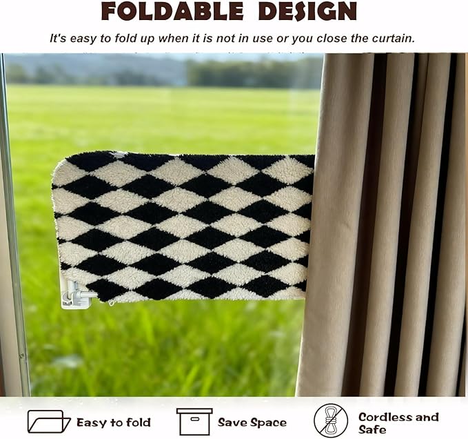 Cat Window Perch, Foldable Cat Hammock Seat for Window with Metal Frame and Large Suction Cups, Window Perch for Cats Inside, Hold 40lb (Black and White, XL)
