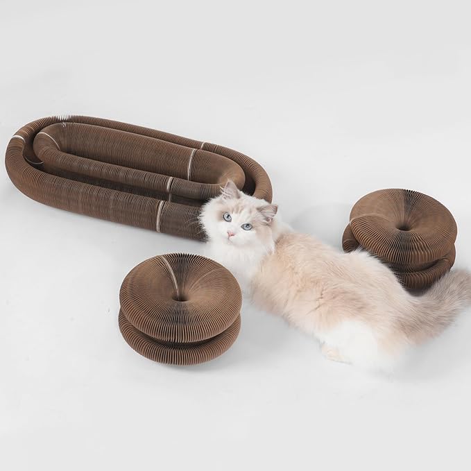Magic Organ Cat Scratcher Toy with 2 Bell Balls - Interactive Transformable Cat Scratching Board, Foldable Corrugated Cardboard Track Toy for Indoor Cats & Kittens