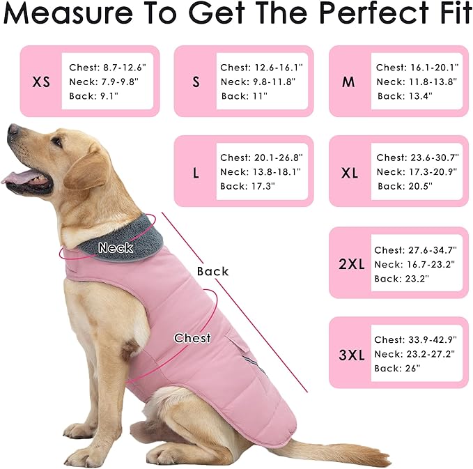Dog Coat, Waterproof Dog Winter Jacket with Pocket, Reflective Adjustable Pet Snow Vest, Warm Cozy Fleece Sweater for Small Medium Extra Large Dogs - Light Pink, XS