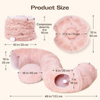 Meowfia Indoor Cat Tunnel with Donut Bed - Large Flexible Play Space for Multiple Pets - Circle or Snake Shape, Cozy Lounge (Pink)