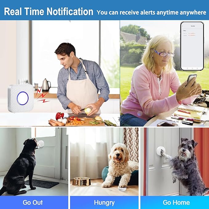EverNary Dog Door Bell, WiFi Smart Doggie Doorbell for Potty Training with Wireless Waterproof Touch Button Transmitter and Receiver (1 WiFi Receiver 3 Button)