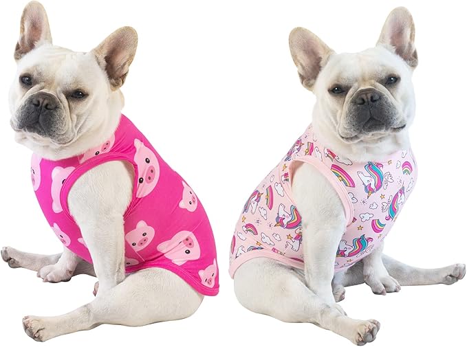 CuteBone Dog Shirts 2-Pack Soft Pet Clothes Breathable Summer Vest for Small Puppy and Stretchy Cat Apparel 2BX09S
