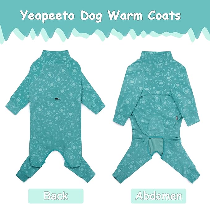 Dog Coats Autumn Winter Jumpsuit for Large Medium Dogs, Warmer Recovery Suit Polar Fleece Dog Bodysuit Lightweight Pajamas Pullover Stretchy Onesie Four-Legged Cold Weather Clothes (7XL, Green)