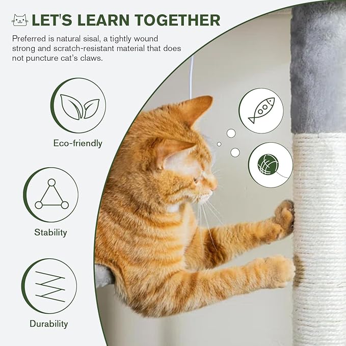 IMUsee 68 Inches Multi-Level Large Cat Tree for Large Kitties/Big Cat Tower with Condo/Cozy Plush Perches/Sisal Scratching Posts and Hammocks/ ‌Feline Activity Center Play House/Grey