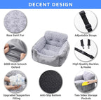 Dog Car Seat for Small Dogs, Washable Pet Booster Seats with Clip-On Safety Leash, Comfy Deluxe Plush Carseat with Pockets, Puppy Car Travel Carrier Bed for Dogs Under 25 lbs, Light Grey