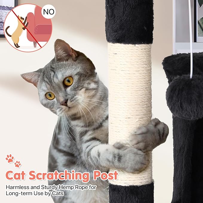 Cat Tree with Scratching Post,Cat Tower House for Indoor Large Adult Cats Kittens,21x21x70in Multi-Level Activity Cat Cando Furniture,Dark Grey