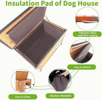 Insulated Dog House Outdoor Weatherproof, Wooden Heated Large Houses with Removable Liner for Winter, Upgrade Anti-Chewing Iron Frame Dog Shelter for Puppies, Cats