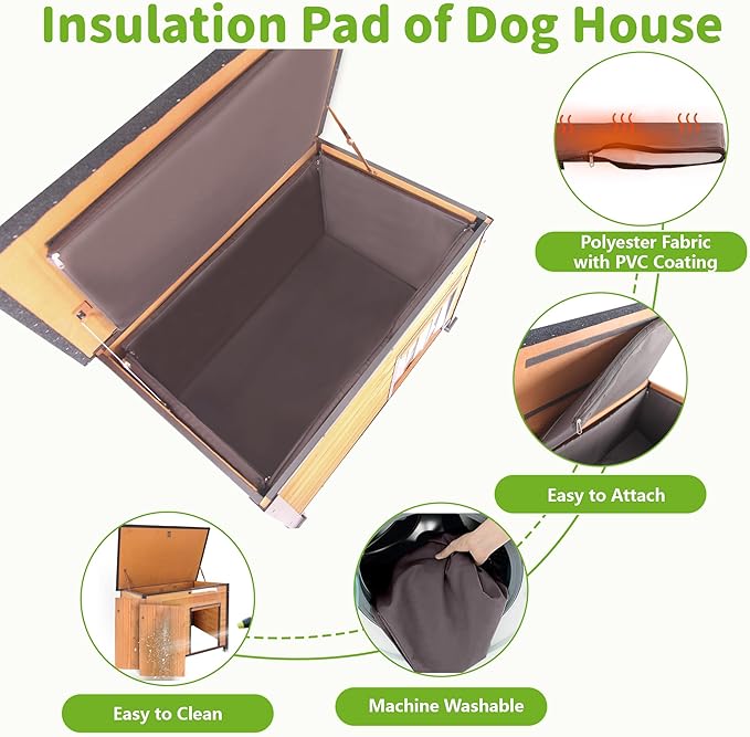 Insulated Dog House Outdoor Weatherproof, Wooden Heated Large Houses with Removable Liner for Winter, Upgrade Anti-Chewing Iron Frame Dog Shelter for Puppies, Cats