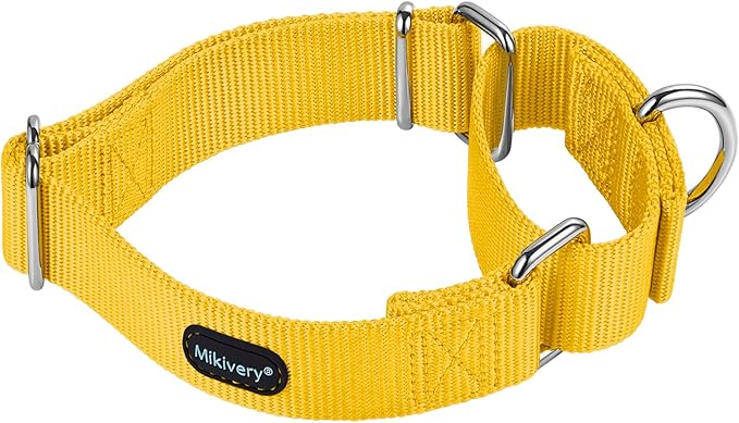 Mikivery Martingale Dog Collar Nylon Adjustable and Safety Training Colourful Comfortable Metal Buckle Pet Collars for Small Medium and Large Dogs(Yellowe,L)