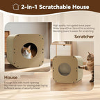 Cat Scratcher House, Cozy Cardboard Design, Safe and Secure for Kittens, Eco-Friendly,Plain Board (Square)
