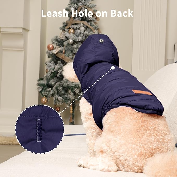 Fleece Lining Extra Warm Dog Hoodie in Winter,Small Dog Jacket Puppy Coats with Hooded,Blue S
