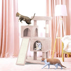 36 inches Cat Tower,Cat Tree for Indoor Cats with Scratching Posts Multi-Level Cat House with Ramp,Double Condos,Spacious Perch,Scratching Sisal Post and Dangling Balls for Kittens,Beige