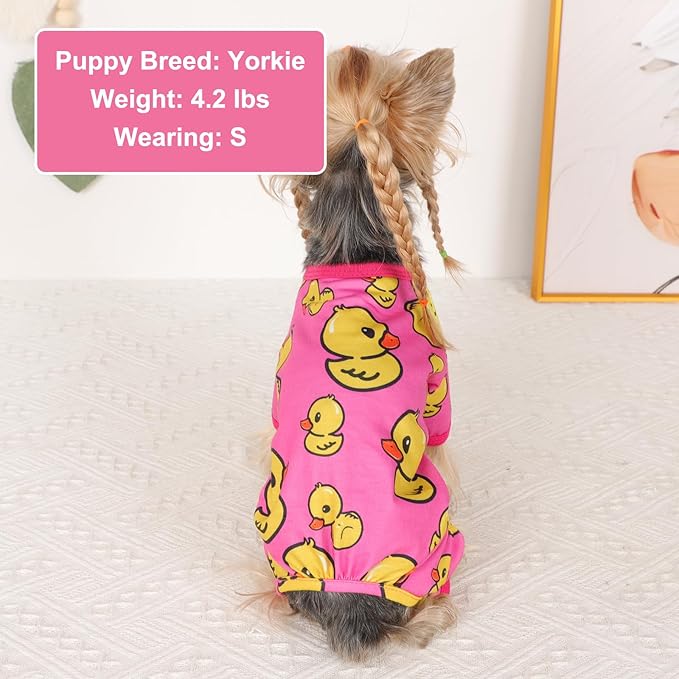 Dog Pajamas Pjs Spring Summer Dog Clothes for Small Dogs Girl Boy, Soft Stretchy Tiny Chihuahua Yorkie Puppy Clothes Doggie Onesies Cat Pet Jammies Outfit, Pink Duck, XS
