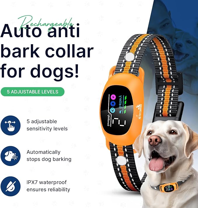 My Pet Command 2-1 Dog Bark Collar with 300Ft Fob Remote Tag. Smart AI Anti Barking Training Rechargeable 5 Sensitivity Levels, Beep Vibration, Shock (Optional). L,M,S Dogs Waterproof 2 Collar Kit