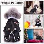 DENTRUN Dog Tuxedo Suit with Bow Tie - Formal Black & White Striped Pet Costume Shirt, Elegant Wedding Outfit Birthday Party Attire for Maltese Dachshund Yorkie Puppies Shih Tzu Small Medium Dogs, M