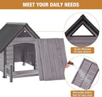 Dog House with Anti-Bite Metal Iron Frame Outdoor Wooden Dog Kennel Indoor Puppy Shelter for Small Medium Large Dogs Weatherproof(Grey)