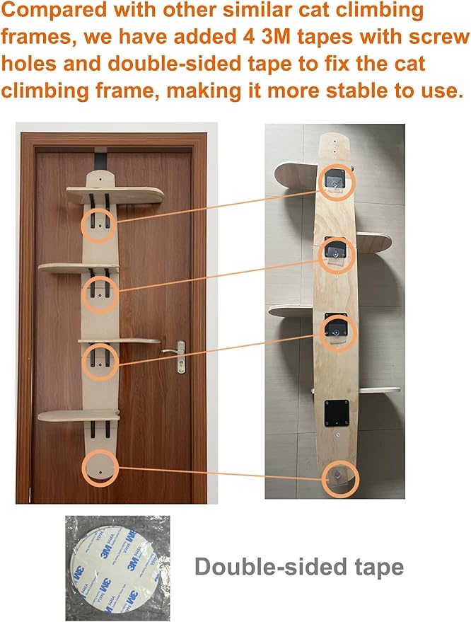 Door Hanging Cat Tree,Door Hanging Cat Shelf with Soft Mat,4-Levels Over The Door Cat Climber for Indoor Cats(Wooden-67.3" H X 23.2" L X 8.3" W)