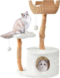 Easyego Modern Cat Tree, 39.3" Aesthetic Wood Cat Tree Tower for Large Cats, Luxury Cat Condo with Scratching Posts and Flower Platforms, Cat Furniture, White