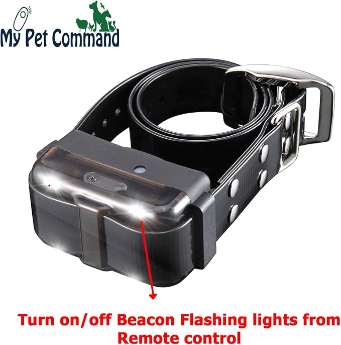 My Pet Command 1.25 Mile (6600Ft) Long Range Dog Training Collar Safe Shock with Remote Shock,Vibrate,Tone Flashing Beacon Lights Waterproof Rechargeable Hunting add Up to 3 Collars Xtra Collar Only