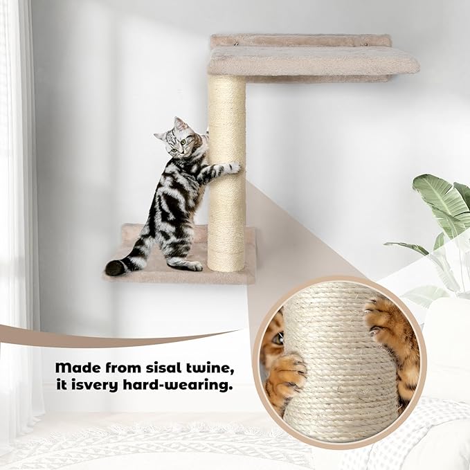 Cat Wall Shelves - 5 Pcs Wall-Mounted Cat Shelves for Wall, Including 2 Steps, 1 Perches, 1 Hammock, 1 Sisal Scratcher Post, DIY Playground for Large Cats