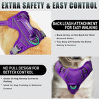 BARKBAY No Pull Dog Harness Large Reflective Dog Harness with Front Clip and Easy Control Handle for Walking Training Running with ID tag Pocket(Purple,XS)