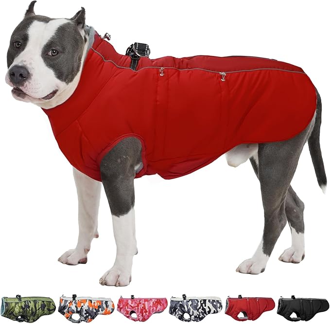 Dog Coat Winter Warm Dog Jackets for Large Dogs Reflective Snowsuit with Harness Fleece Dogs Snow Jacket Waterproof Pet Clothes for Cold Weather