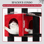 Globlazer Extra Large Platform Gothic Cat Tree, 65in Tall Sturdy Goth Cat Tower for Multiple Indoor Cats, Big Cat Tree for Large Cat with 3 Enlarged Perches, 6 Scratching Posts, Condo, S65, Red Black