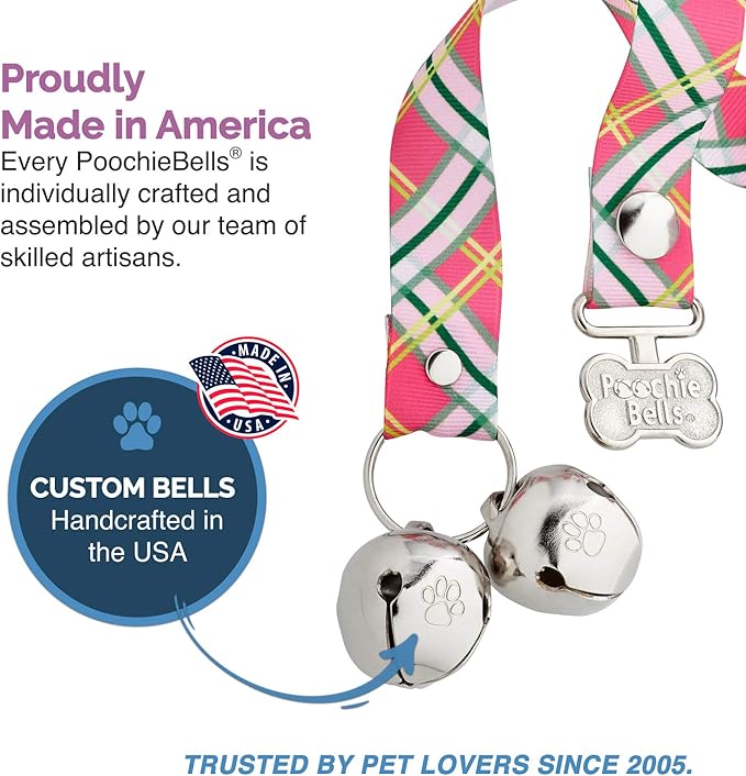 PoochieBells Handcrafted Dog Doorbell for Potty Training – Easy & Quick, Doggie-Safe USA-Made Dog Door Bell with Perfect Sound, Dog Trainer-Recommended for Over 20 Years, Spring Fling Plaid
