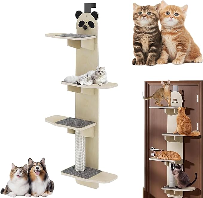 Door Hanging Cat Shelf - Stable & Safe 4-Levels Over The Door Cat Tree Climber with Removable Soft Mat, Vertical Cat Tree Over The Door, Door Cat Shelf for Indoor Cats (B, 59.1" H X 21.6" L X 9.6”w)