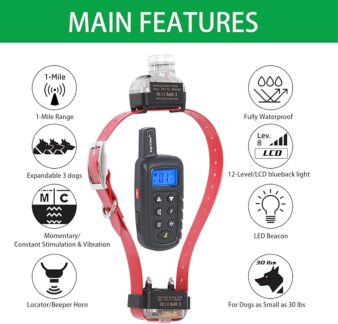 Hunting Dog Training Collar - Exclusive Hawk Sound Beeper & LED Beacon, Dual E-Collars with Training & Tracking,1 Mile Long Range, Waterproof & Rechargeable, Locating/Tone/Vibration/Shock