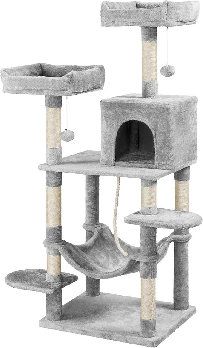 Topeakmart 59 inches Cat Tree Cat Tower Stand House Condo with Big Hammock Scratching Post Kitty Pet Play House