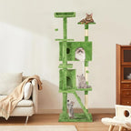 Cat Tree 69.3 inches Cat Tower for Indoor Cats Cat House with Replaceable and Removable Dangling Ball Cat Trees and Towers with Funny Toys, Green