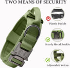 Tactical Dog Collar, Adjustable Military Training Nylon Dog Collar with Control Handle and Heavy Quick-Release Metal Buckle for Small Medium Large Dogs, Green L
