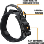 Tactical Dog Collar and Bungee Leash,Military Dog Collar & Leash Set with USA American Flag Adjustable K9 Collar with Heavy Duty Metal Buckle & Handle,with Patches and Airtags Case(XL, Black)
