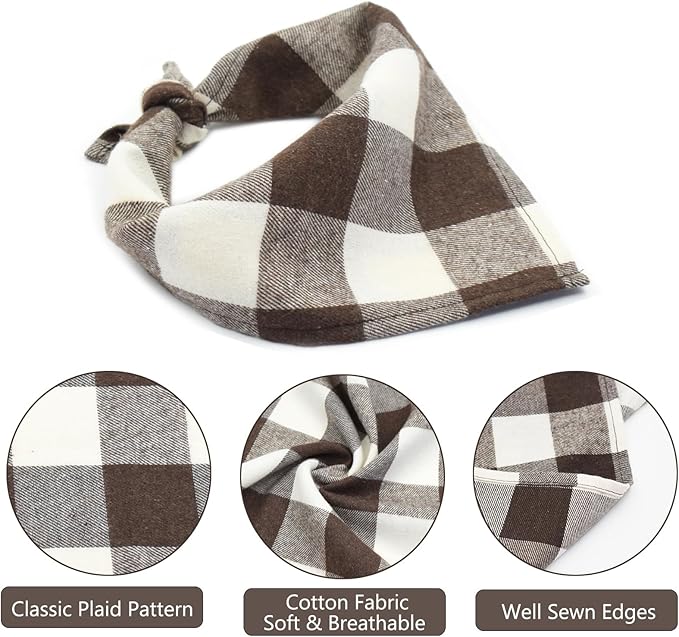 Bubblepup Dog Bandanas, Fall Dog Bandana for Boys Girls, Plaid Reversible Triangle Bibs Scarf Accessories for Dogs Pets