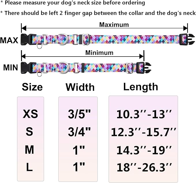 Reflective Martingale Collar for Dogs with Quick Release Buckle No Pull Training Dog Collars (Colorful Geometric, XSmall)