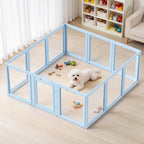 DIY Clear Acrylic Dog Playpen House,Quick Easy Assembly and Disassembly,Strong Floor Suction,Indoor and Outdoor Use,Easy Cleansing Puppy Fence (Sky Blue, 30.3" H, 12PCS)