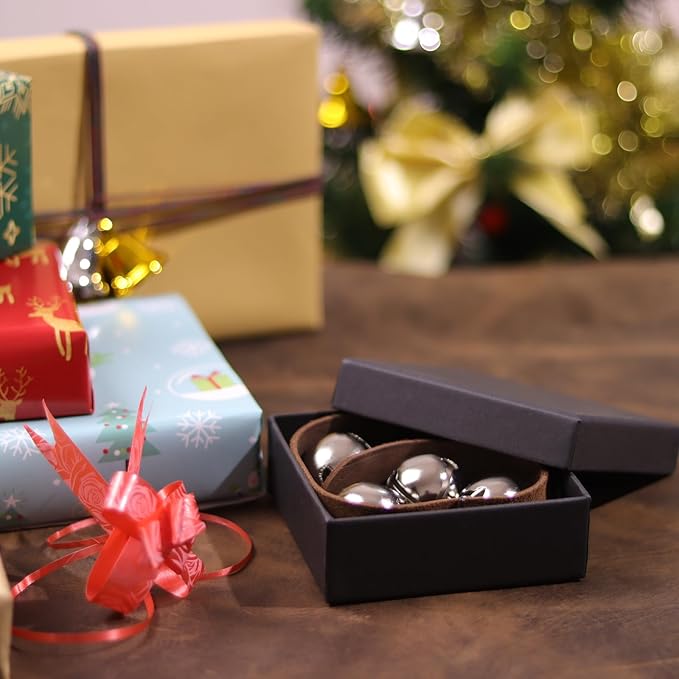 Hanging Sleigh Bell for Door knob,5 Loud Jingle Bells on Crazy Horse Leather Belts,Dogbells for Training,Christmas Bells for Holiday Home Decor(Silver Bells)