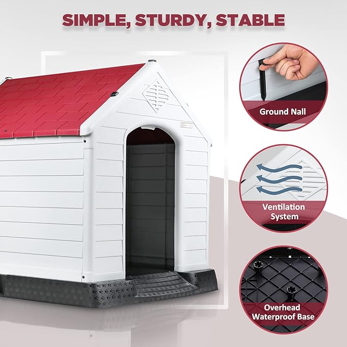OFIKA Large Dog House Outdoor Indoor,Insulated Plastic Dog House for Small Medium Large Dogs,Durable Waterproof Dog House with Air Vents and Elevated Floor, Ventilate & Easy Clean, Assemble