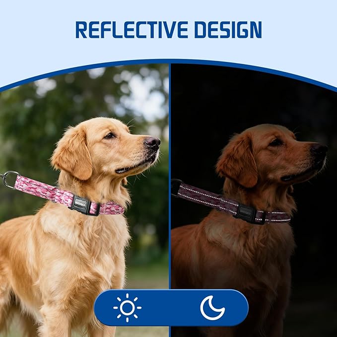 Kazazoo Reflective Martingale Collar for Dogs with Quick Release Buckle Adjustable Soft Durable Dog Collar for Small Medium Large No Pull Training Dog Collars-Pink Camo M
