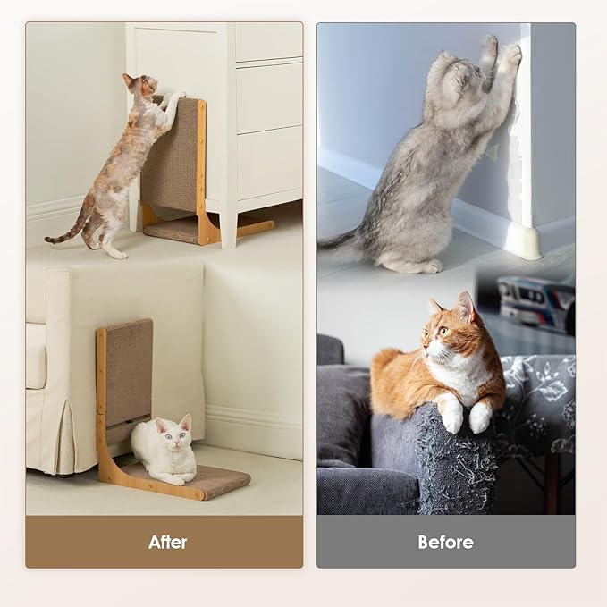 EHEYCIGA 2-Pack Cat Scratcher, 19.7 Inch L-Shaped Cardboard Scratch Pad for Indoor Cats, Vertical Cat Scratching Board with Ball Toy, Furniture Protector, Reversible Design for Double Life, Medium