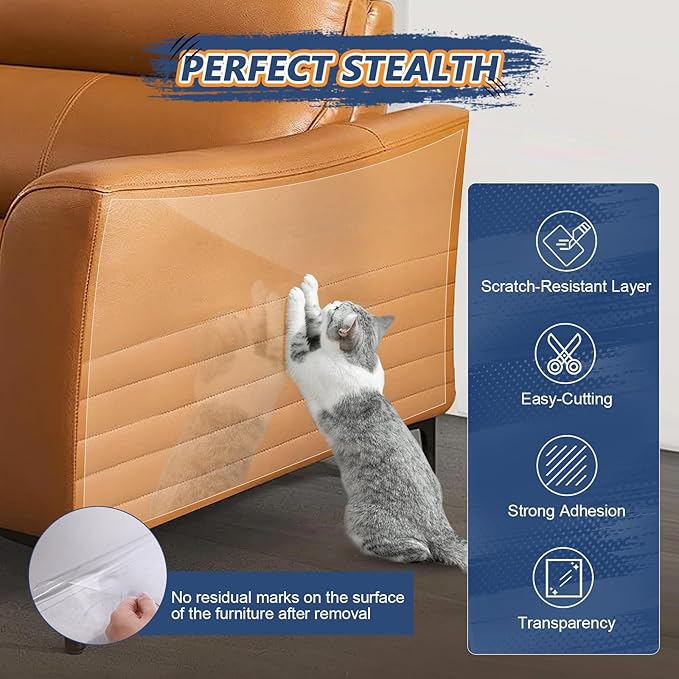 Eunice Cat Scratch Furniture Protectort, 17 x 11.8 in 16 Pack Pack Couch Protector from Claws,Self-Adhesive Tape for Furniture - Easy to Remove Anti Scratch Furniture Protector