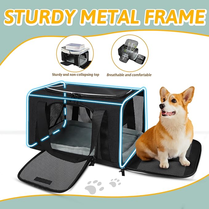 Petskd Pet Carrier 18x13x9.5 Southwest Airline Approved, Pet Travel Carrier Bag for Small Cats and Dogs, Soft Dog Carrier for 1-15 LBS Pets,Dog Cat Carrier with Safety Lock Zipper (Black)