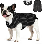 Supet Dog Tuxedo and Bandana Set with Bow Tie, Formal Outfit for Wedding Birthday Party Graduation Valentines, Pet Suit Clothes for Large Medium Small Dogs (Striped, M)