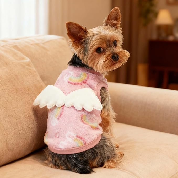 FLAdorepet 3 Packs Teacup Dog Cat XXS Clothes for Chihuahua Yorkie,Winter Warm Fleece Puppy Pet Clothes Sweater Shirt Vest for Mini Newborn Extra Small Dogs (Angel, XXS(Pet 1-2LBS))