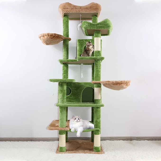 Green 68 Inches Multi-Level Large Cat Tree, Cat Tree Tower for Indoor Cats Large Adult with Condo/Cozy Plush ‌Pussycat Perches/Sisal Scratching Posts for Cats to Play and Sleep