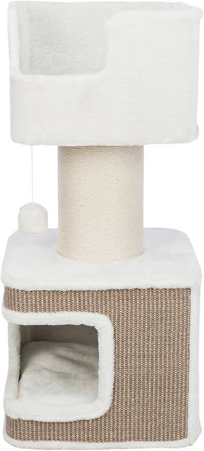 TRIXIE Ava Cat Tree with Condo, Cozy Top Platform with Removable Cushion, Dangling Cat Toy