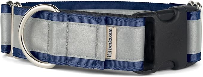 If It Barks - 1.5" Reflective Martingale Collar with Quick Snap Buckle for Dogs - Adjustable - Made in USA - Strong, Durable, and Comfy - Ideal for Training - Fits Most Breeds - Large, Navy