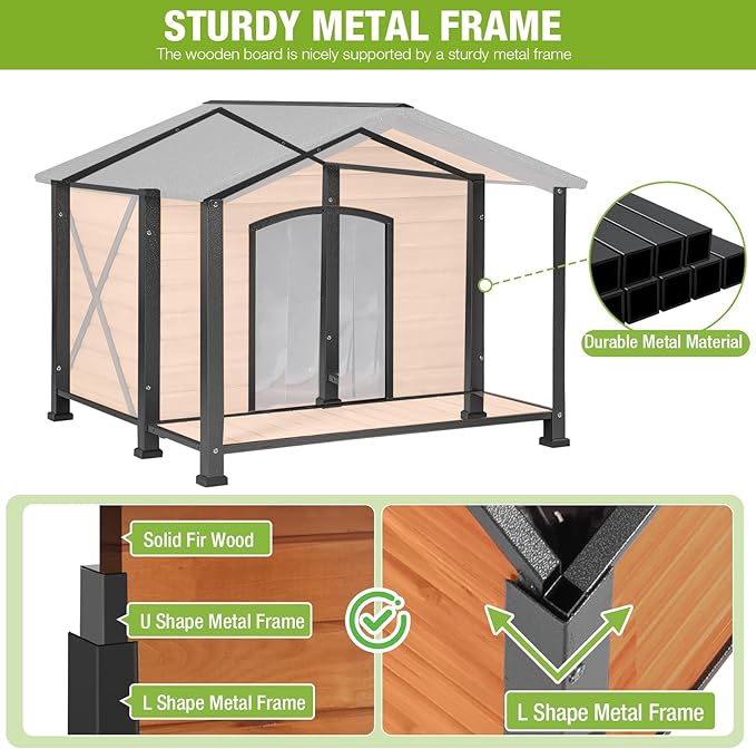 GUTINNEEN Extra Large Heated Dog House for Outside XL Insulated Dog House Outdoor Weatherproof Dog Kennel with Thermostat-Controlled Heating Pad, Thermal Liner, Chew-Proof Metal Frame for Large Breeds