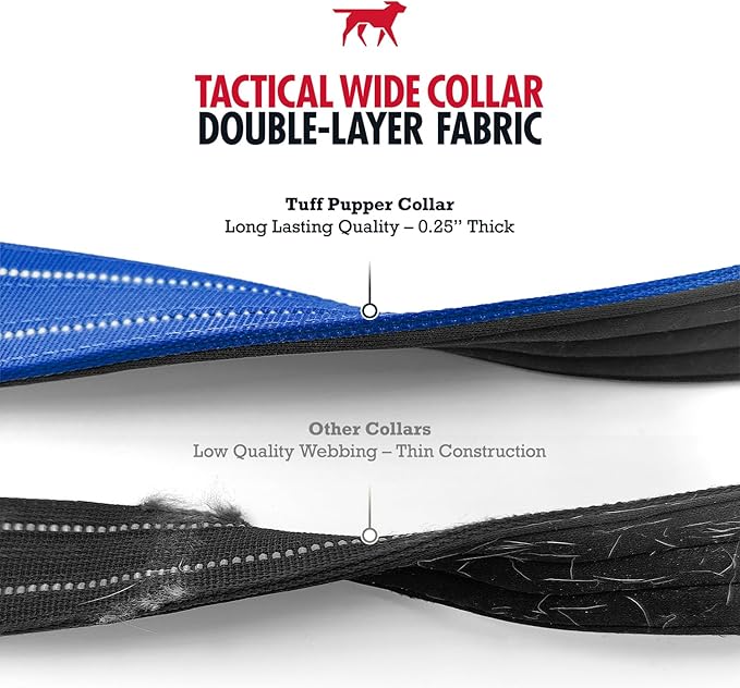 Tuff Pupper Tactical Dog Collar with Handle | Heavy Duty Adjustable Dog Collar | Military Nylon Collar for Medium Dogs | Quick-Release Buckle | Soft Padded Comfort | Training Control (Blue, Medium)